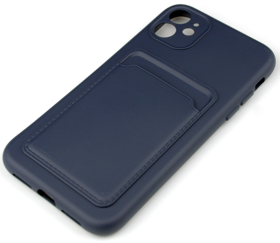 Чехол накладка силиконовый CTI для Apple iPhone 11 (6.1) с защитой объектива камеры и карманом для карт (темно-синий)