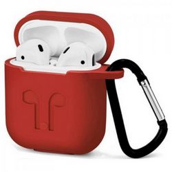 Чехол силиконовый с карабином для Apple AirPods (красный)