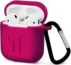 Чехол силиконовый с карабином для Apple AirPods (ярко-розовый)