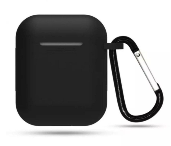 Чехол силиконовый CTI с карабином для Apple AirPods (черный)