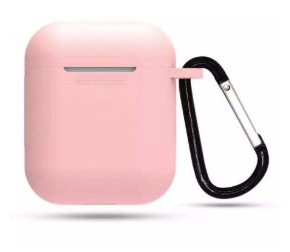 Чехол силиконовый CTI с карабином для Apple AirPods (без текстуры, нежно розовый)