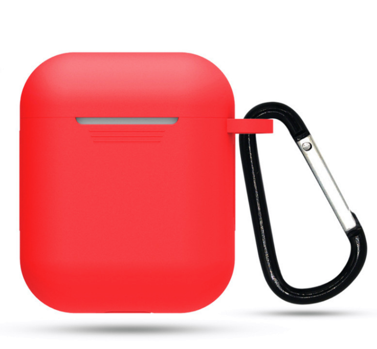 Чехол силиконовый CTI с карабином для Apple AirPods (без текстуры, красный)