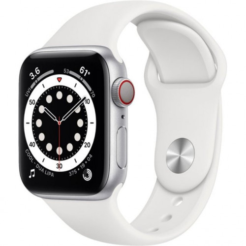 Часы Apple Watch Series 6 Cellular, 40 мм, корпус из алюминия цвета «серебристый», спортивный ремешок белого цвета (M02N3)