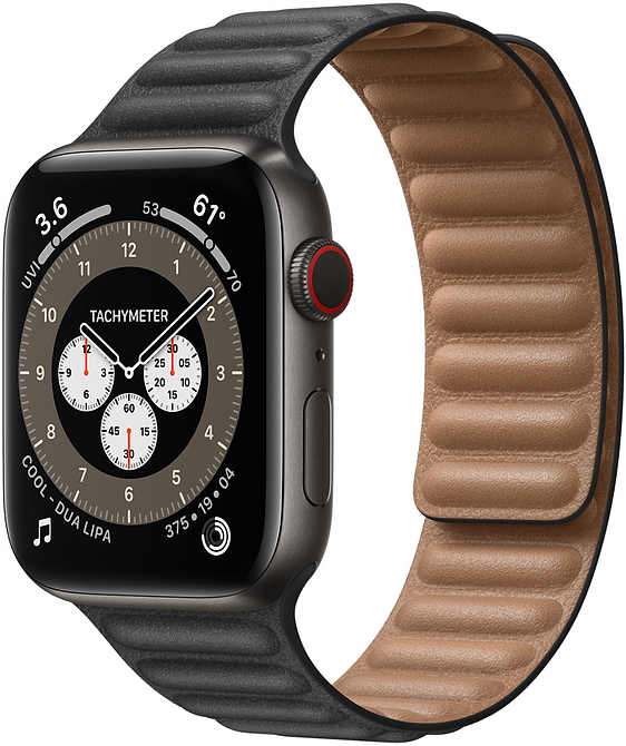Apple Watch Edition Series 6 Cellular, 44 мм, корпус из титана цвета «серый космос», кожаный браслет чёрного цвета (M0GH3 + MY9N2)