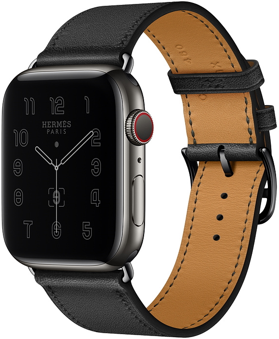 Apple Watch Hermès Series 6 Cellular, 44 мм, корпус из нержавеющей стали цвета «серый космос», ремешок Hermès Simple Tour из кожи Swift цвета Noir (MG333)