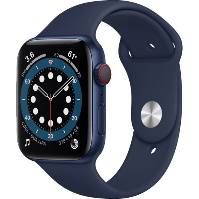 Часы Apple Watch Series 6 Cellular, 44 мм, корпус из алюминия синего цвета, спортивный ремешок «тёмный ультрамарин» (M07J3, M09A3)