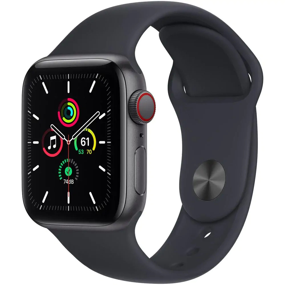 Часы Apple Watch SE Cellular, 40 мм, корпус из алюминия цвета «серый космос», спортивный ремешок цвета «тёмная ночь» (MKQQ3)