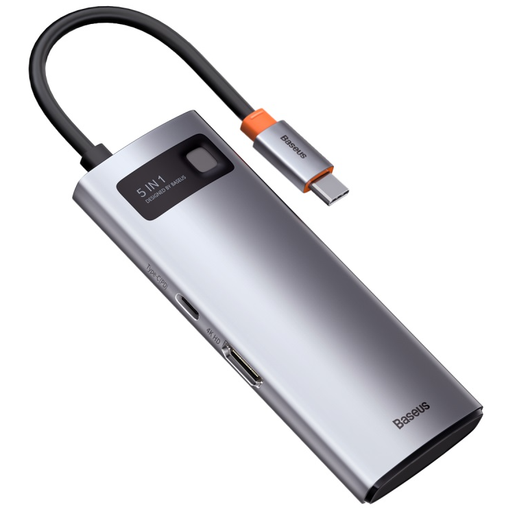 Хаб Baseus Metal Gleam Series 5-in-1 (Type-C to 3*USB 3.0/PD/HDMI) WKWG070113 (темно-серый)