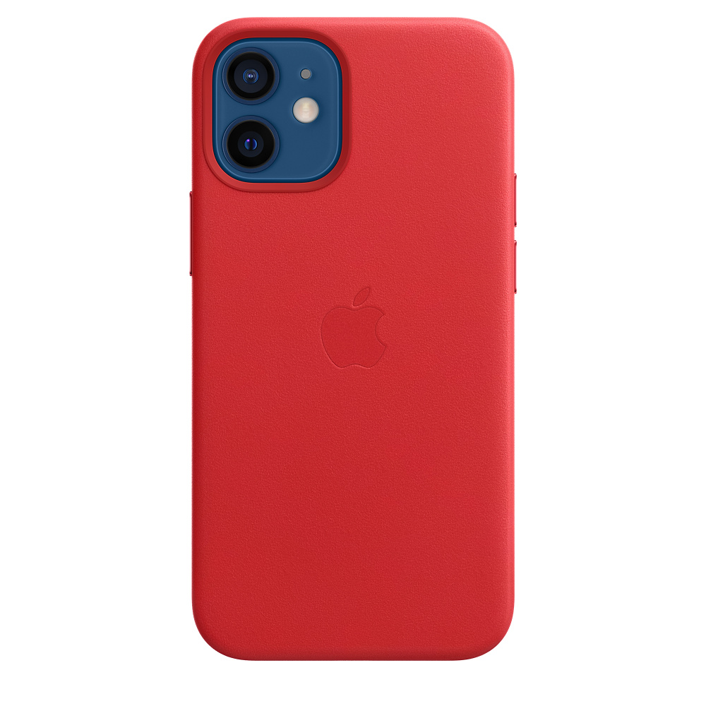 Чехол клип-кейс кожаный Apple Leather Case MagSafe для iPhone 12 mini, алый цвет (PRODUCT)RED (MHK73ZE/A)
