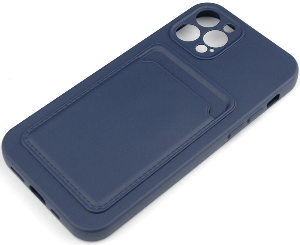 Чехол накладка силиконовый CTI для Apple iPhone 12 Pro (6.1) с защитой объектива камеры и карманом для карт (темно-синий)