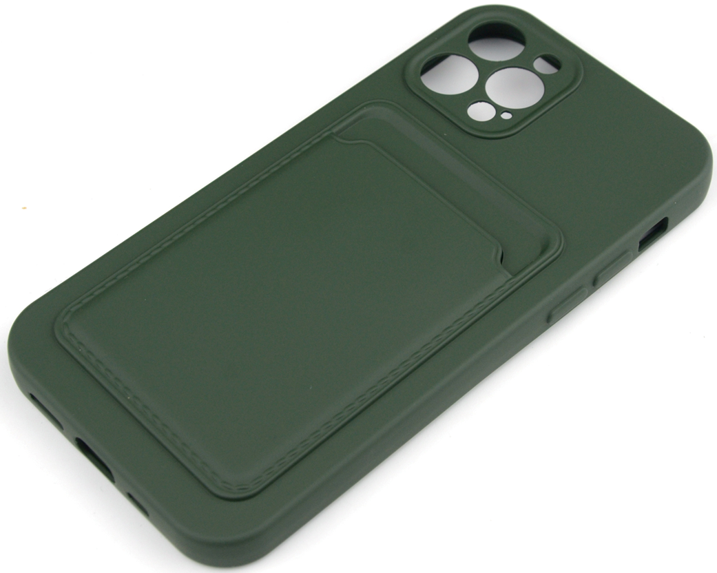 Чехол накладка силиконовый CTI для Apple iPhone 12 Pro (6.1) с защитой объектива камеры и карманом для карт (зеленый)