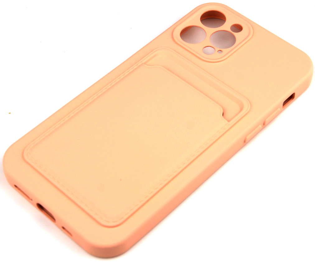 Чехол накладка силиконовый CTI для Apple iPhone 12 Pro (6.1) с защитой объектива камеры и карманом для карт (розовый)