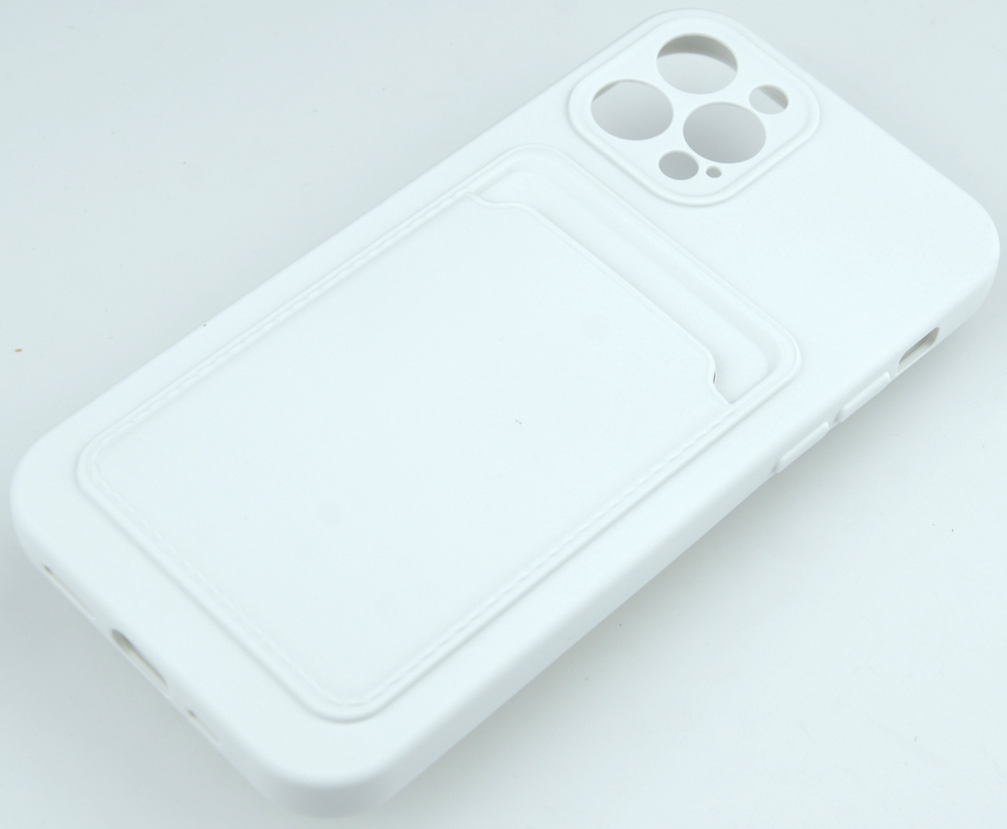 Чехол накладка силиконовый CTI для Apple iPhone 12 Pro (6.1) с защитой объектива камеры и карманом для карт (белый)