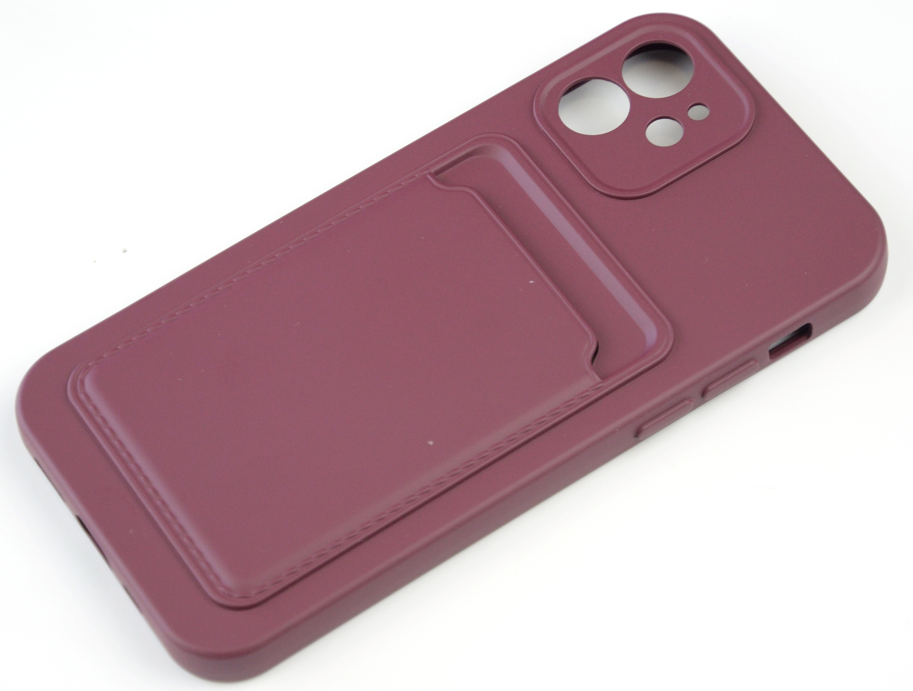 Чехол накладка силиконовый CTI для Apple iPhone 12 (6.1) с защитой объектива камеры и карманом для карт (бордовый)