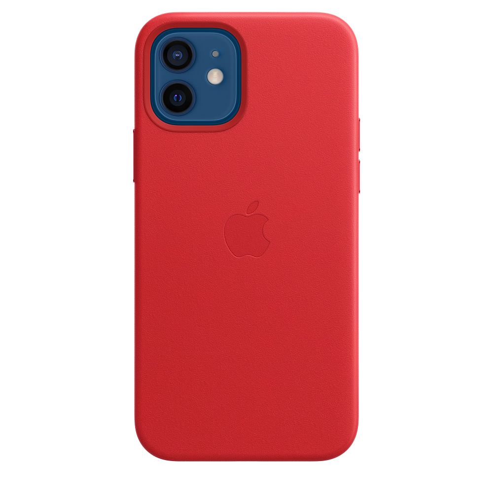Чехол клип-кейс кожаный Apple Leather Case MagSafe для iPhone 12/12 Pro, алый цвет (PRODUCT)RED (MHKD3ZE/A)