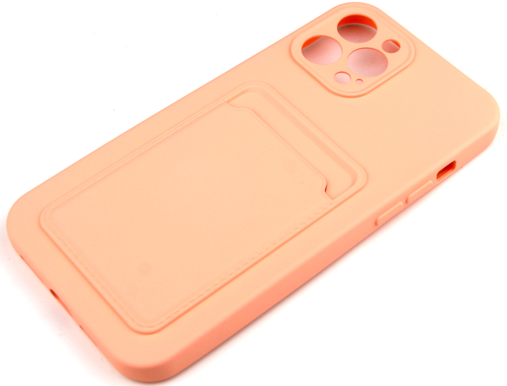 Чехол накладка силиконовый CTI для Apple iPhone 12 Pro Max (6.7) с защитой объектива камеры и карманом для карт (розовый)