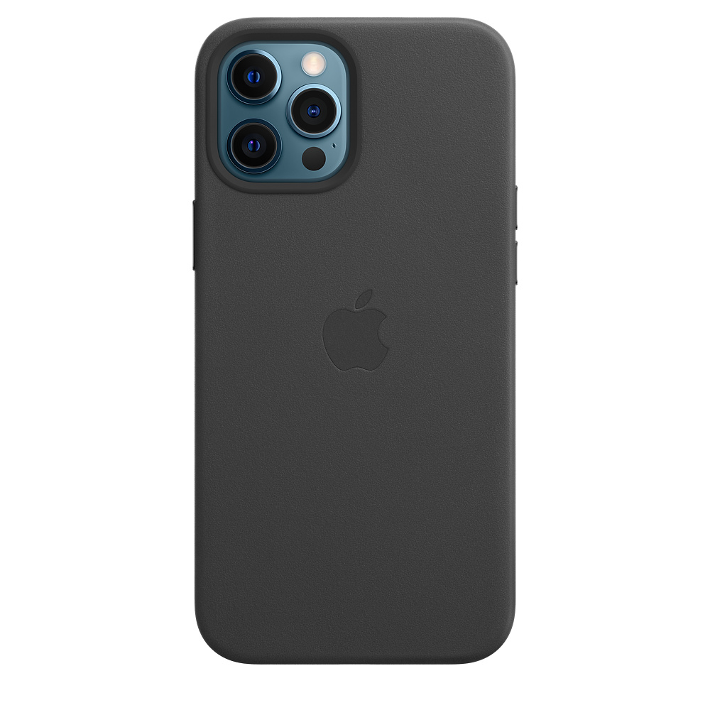 Чехол клип-кейс кожаный Apple Leather Case MagSafe для iPhone 12 Pro Max, чёрный цвет (MHKM3ZE/A)