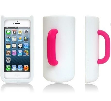 Силиконовый чехол кружка для iPhone 5/5S Mug Case, белый-розовый