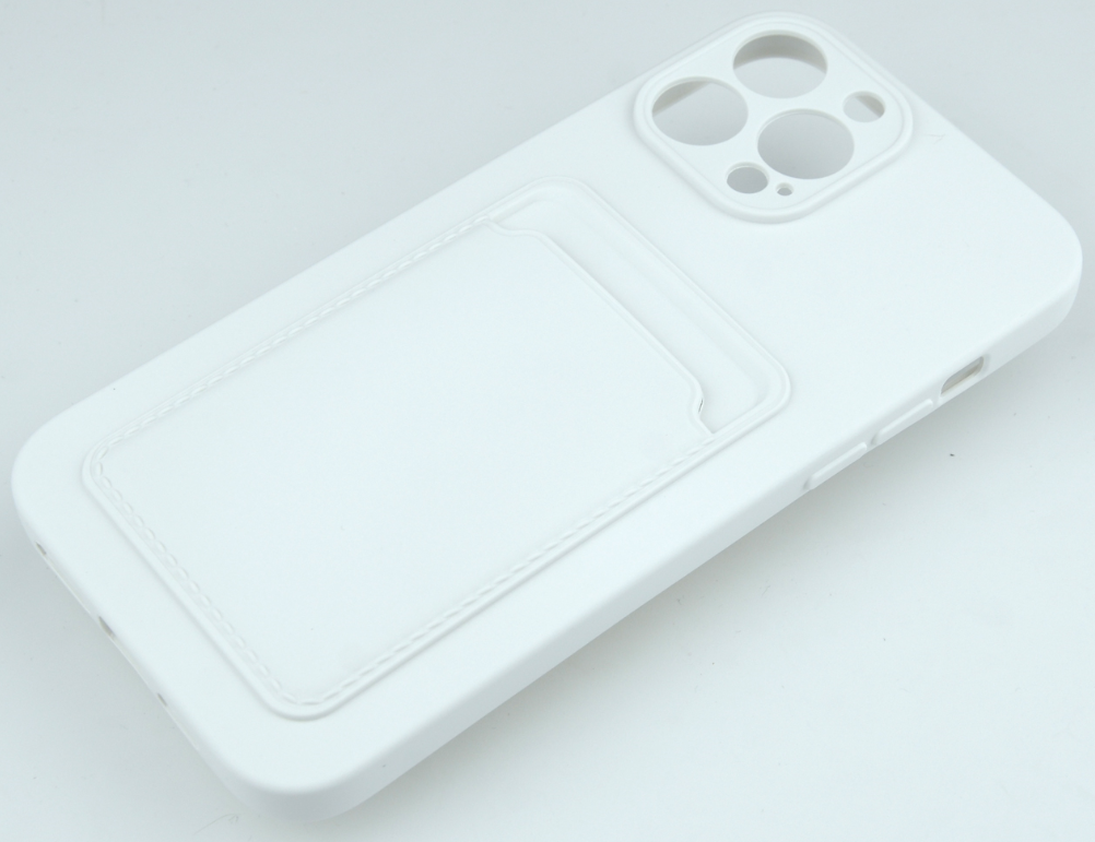 Чехол накладка силиконовый CTI для Apple iPhone 13 Pro Max (6.7) с защитой объектива камеры и карманом для карт (белый)