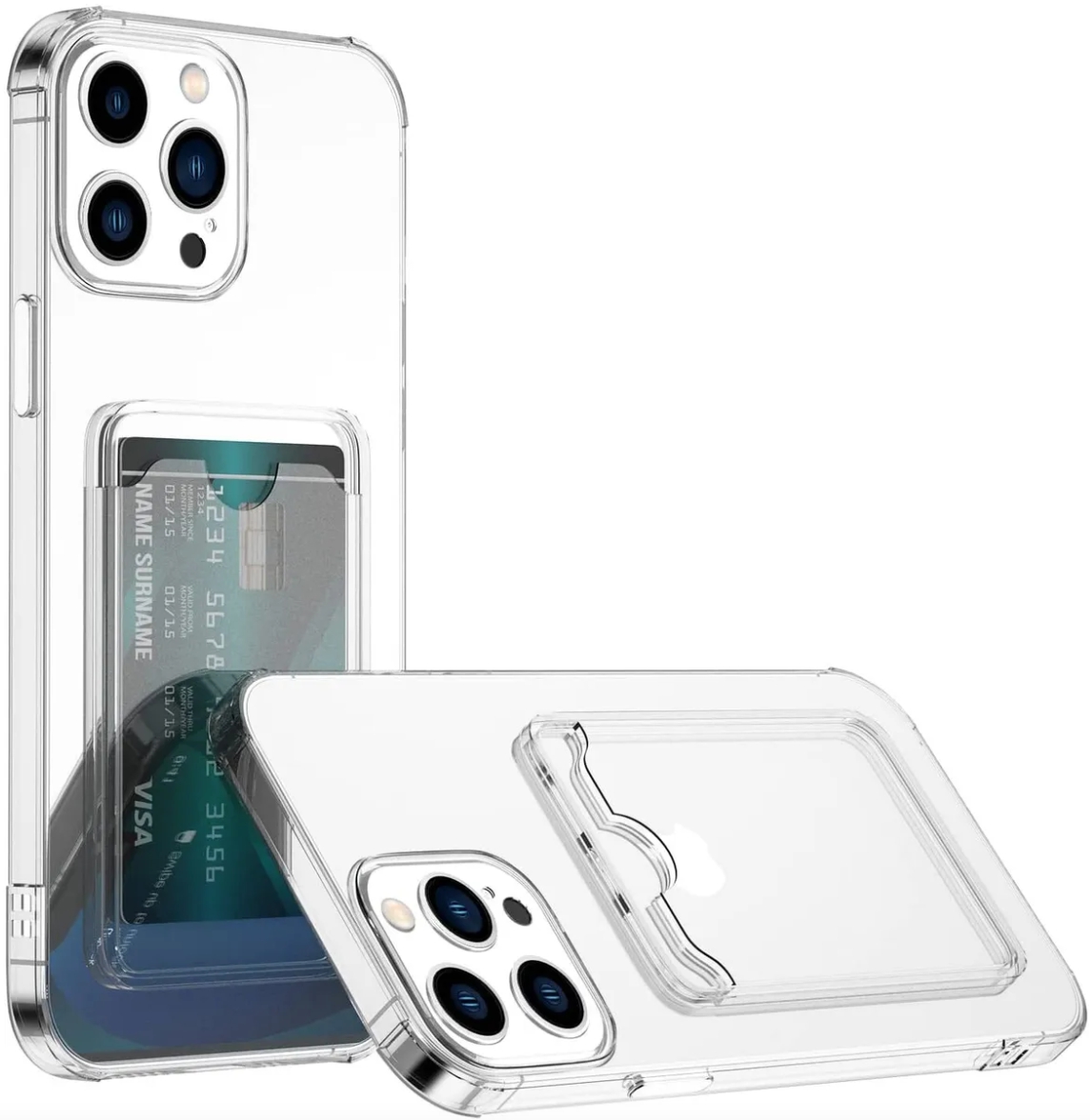 Чехол накладка силиконовый CTI для Apple iPhone 13 Pro Max (6.7) с защитой объектива камеры и карманом для карт (прозрачный)