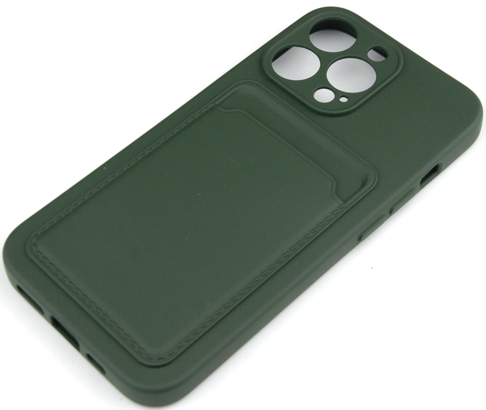 Чехол накладка силиконовый CTI для Apple iPhone 13 Pro (6.1) с защитой объектива камеры и карманом для карт (зеленый)