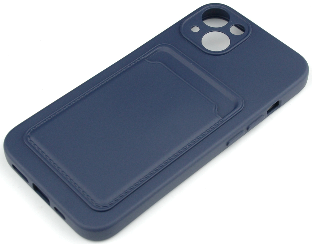 Чехол накладка силиконовый CTI для Apple iPhone 13 (6.1) с защитой объектива камеры и карманом для карт (темно-синий)