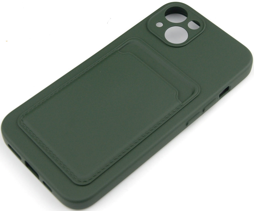 Чехол накладка силиконовый CTI для Apple iPhone 13 (6.1) с защитой объектива камеры и карманом для карт (зеленый)