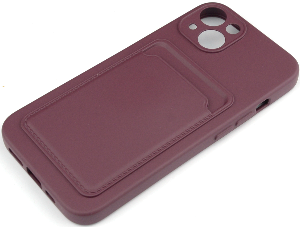 Чехол накладка силиконовый CTI для Apple iPhone 13 (6.1) с защитой объектива камеры и карманом для карт (бордовый)