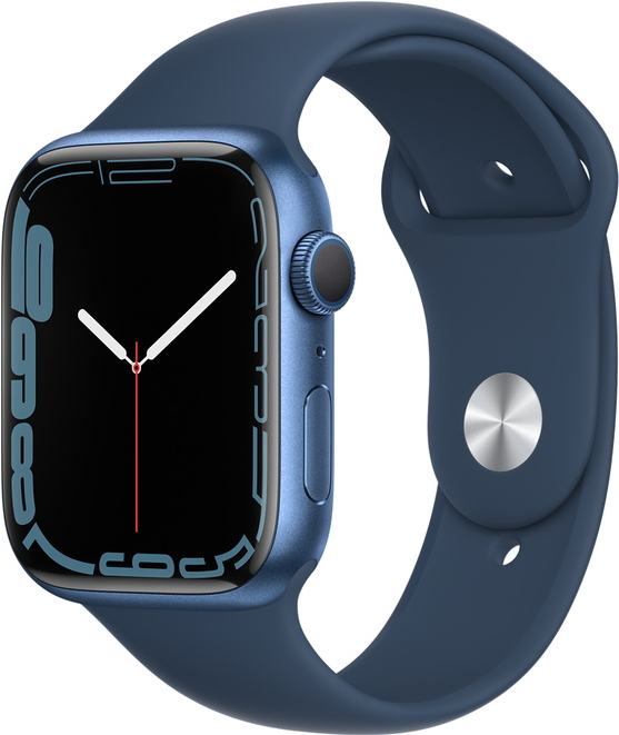 Часы Apple Watch Series 7, 45 мм, корпус из алюминия синего цвета, спортивный ремешок цвета «синий омут» (MKN83)