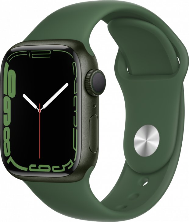 Часы Apple Watch Series 7, 41 мм, корпус из алюминия зелёного цвета, спортивный ремешок цвета «зелёный клевер» (MKN03)