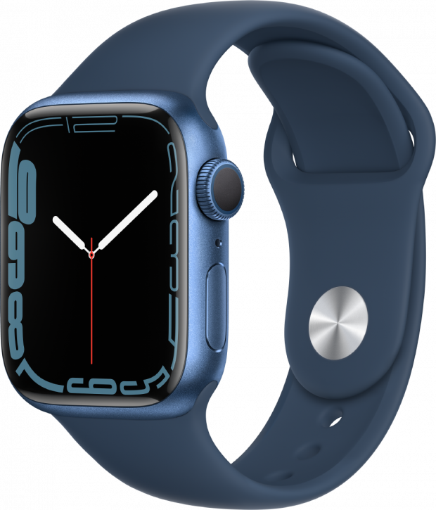 Часы Apple Watch Series 7, 41 мм, корпус из алюминия синего цвета, спортивный ремешок цвета «синий омут» (MKN13)