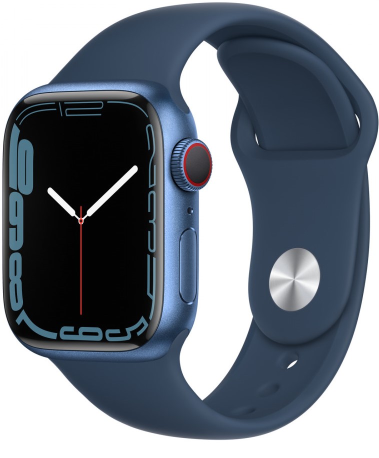 Часы Apple Watch Series 7 Cellular, 41 мм, корпус из алюминия синего цвета, спортивный ремешок цвета «синий омут» (MKHU3)