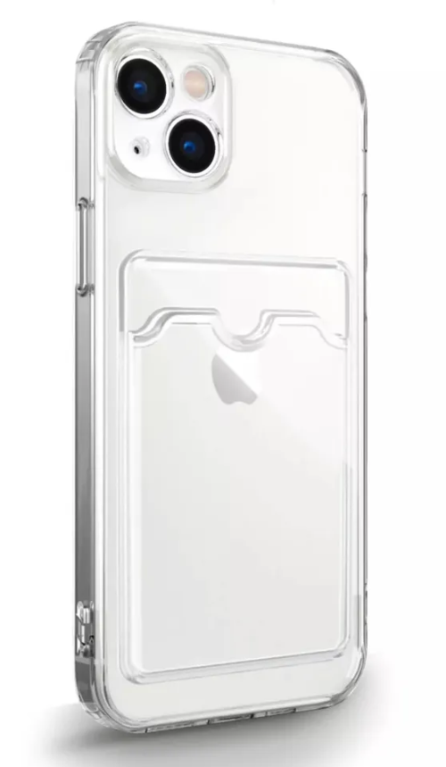 Чехол накладка силиконовый CTI для Apple iPhone 14 (6.1) с защитой объектива камеры и карманом для карт (прозрачный)