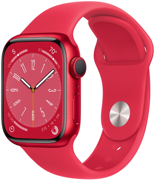 Часы Apple Watch Series 8, 41 мм, корпус из алюминия цвета (PRODUCT)RED, спортивный ремешок цвета (PRODUCT)RED (MNP73)