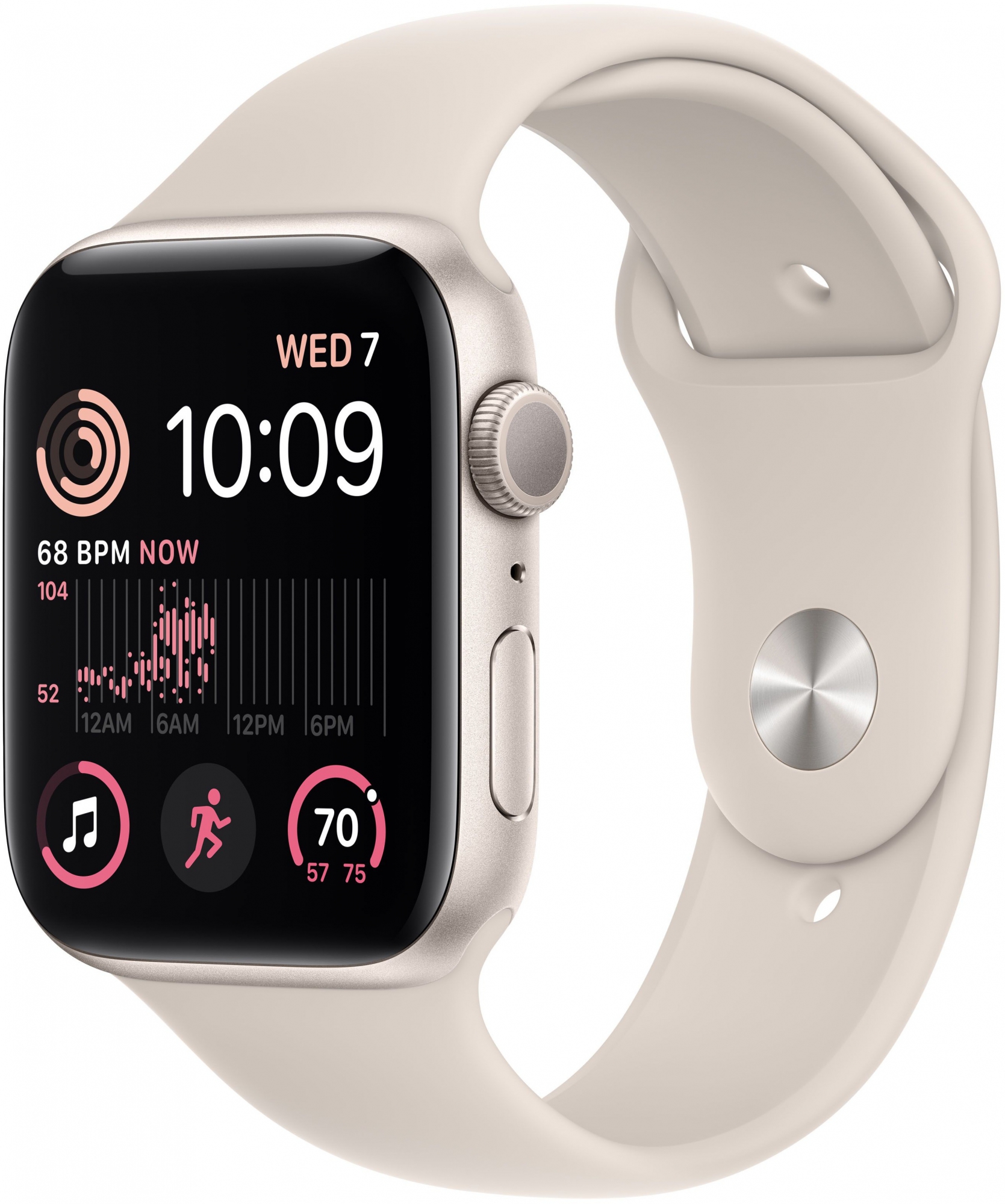 Часы Apple Watch SE 2022, 44 мм, корпус из алюминия цвета «сияющая звезда», спортивный ремешок цвета «сияющая звезда», размер S/M (MNTD3)
