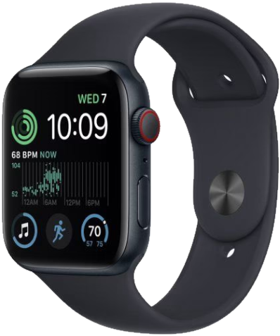 Часы Apple Watch SE 2022 Cellular, 40 мм, корпус из алюминия цвета «тёмная ночь», спортивный ремешок цвета «тёмная ночь», размер S/M  (MNTM3)
