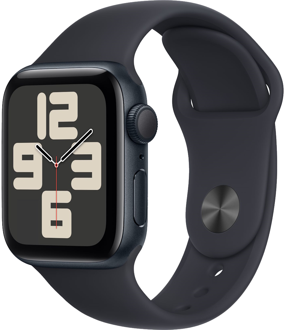 Часы Apple Watch SE 2023, 40 мм, корпус из алюминия цвета «тёмная ночь», спортивный ремешок цвета «тёмная ночь», размер S/M (MR9X3)