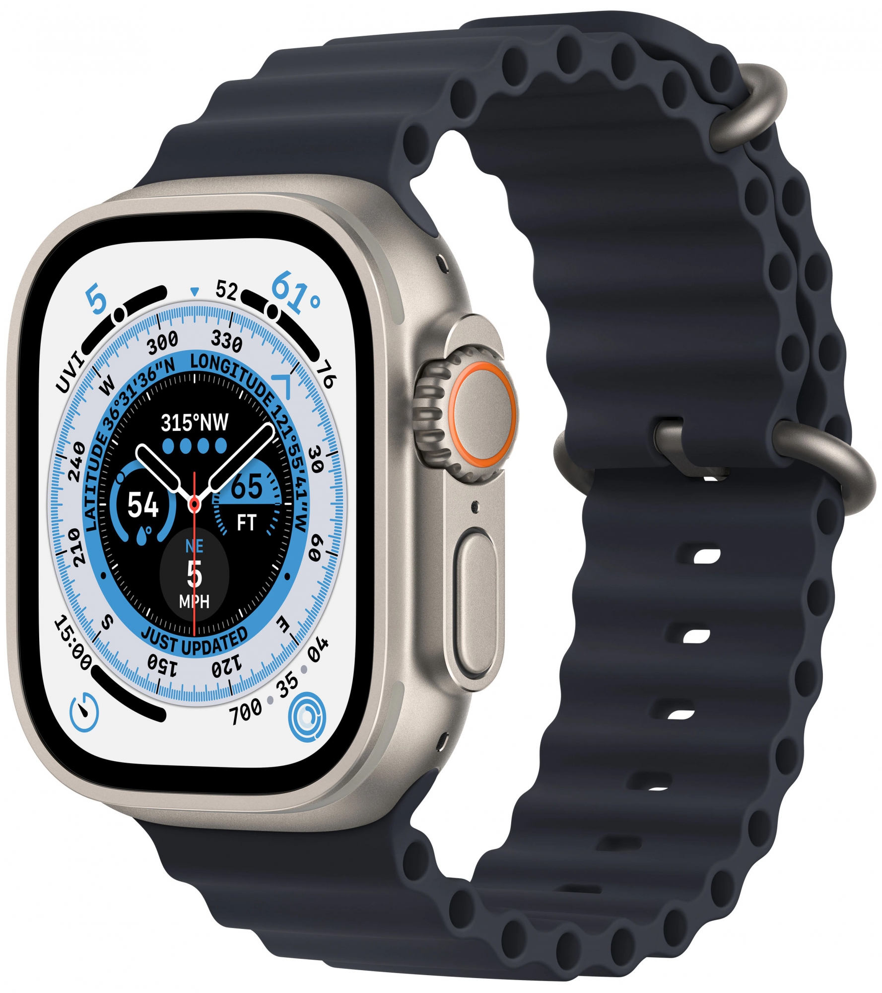 Часы Apple Watch Ultra Cellular, 49 мм, корпус из титана, ремешок Ocean цвета «тёмная ночь» (MQEE3)