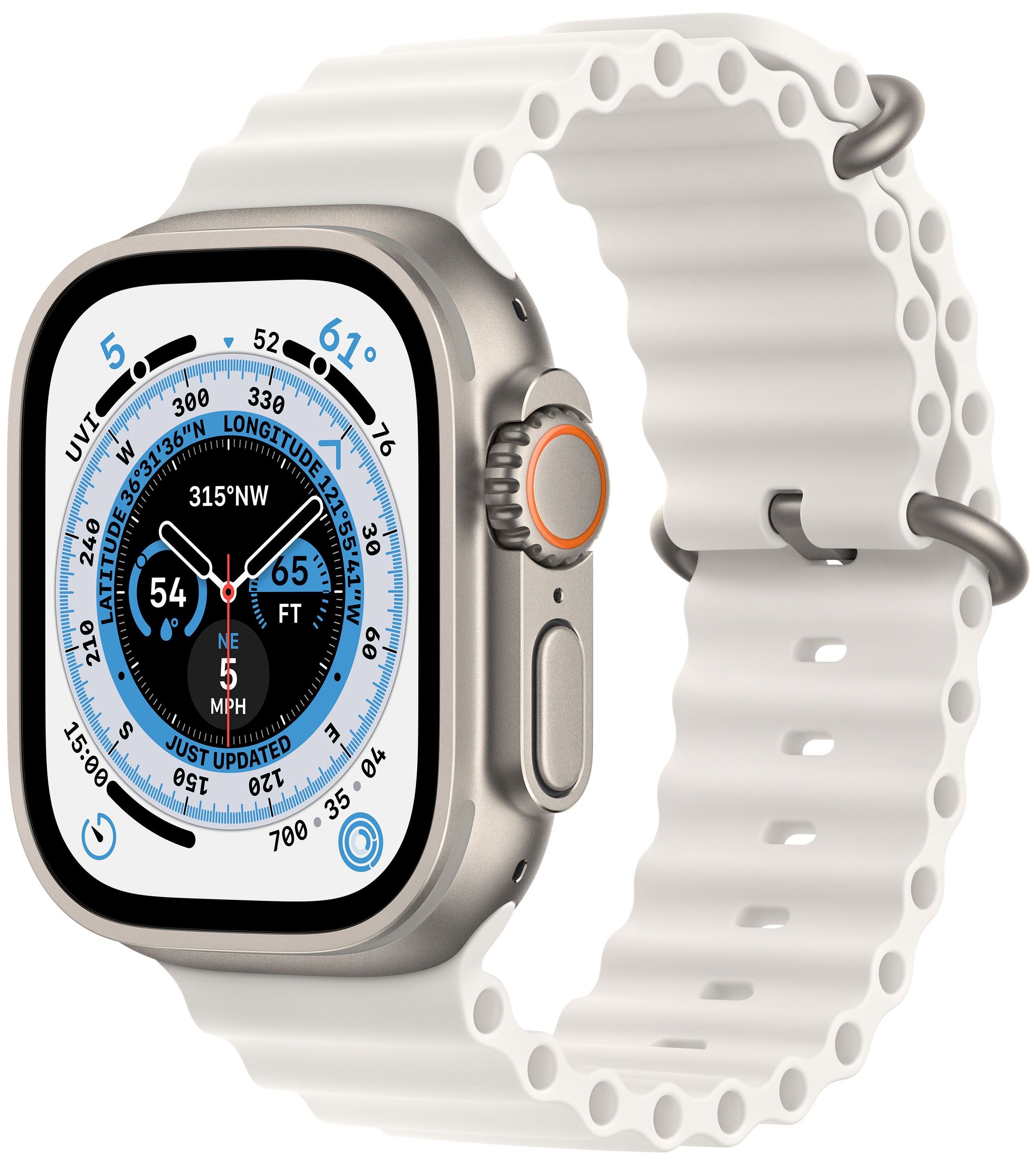 Часы Apple Watch Ultra Cellular, 49 мм, корпус из титана, ремешок Ocean белого цвета (MQE93)