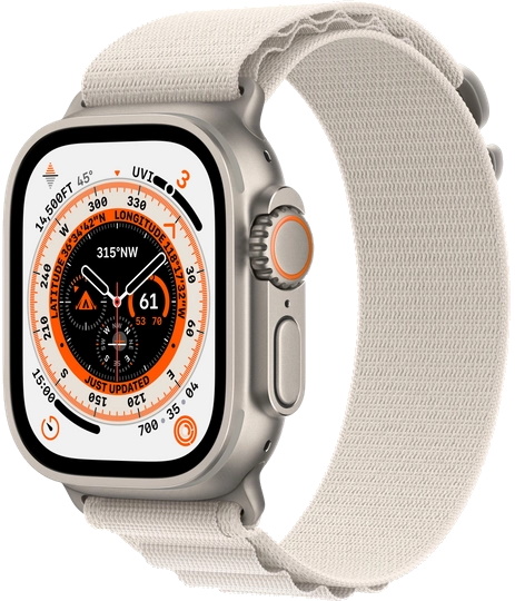 Часы Apple Watch Ultra Cellular, 49 мм, корпус из титана, браслет Alpine цвета «сияющая звезда», размер M (MQF03)
