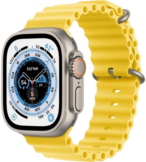 Часы Apple Watch Ultra Cellular, 49 мм, корпус из титана, ремешок Ocean желтого цвета (MNH93)