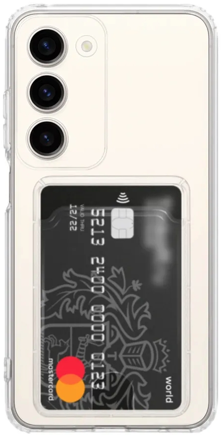 Чехол накладка силиконовый CTI для Samsung Galaxy S23 (SM-S911) с защитой объектива камеры и карманом для карт (прозрачный)