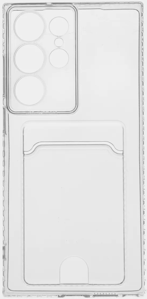 Чехол накладка силиконовый CTI для Samsung Galaxy S23 Ultra (SM-S918) с защитой объектива камеры и карманом для карт (прозрачный)