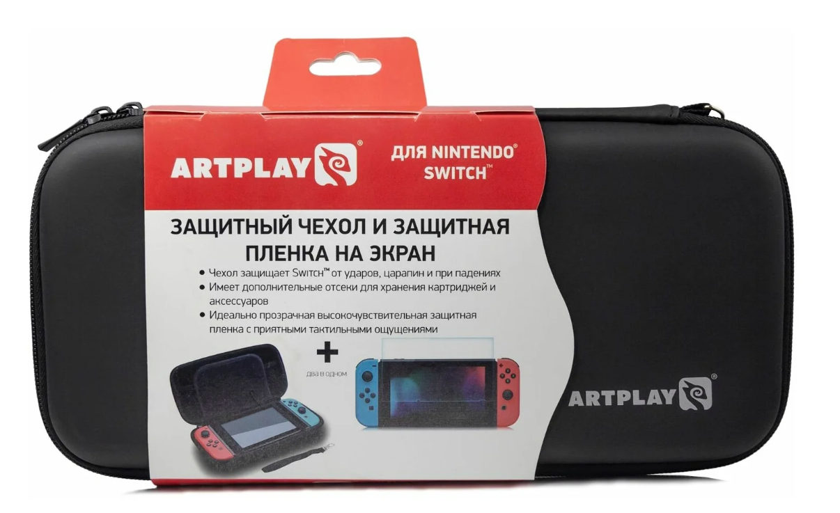Чехол и защитная пленка Artplays для Nintendo Switch и Nintendo Switch OLED (черный)