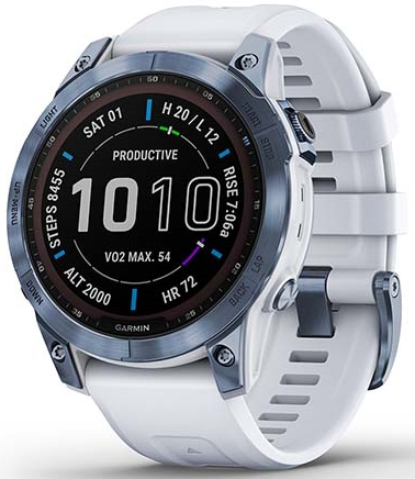 Спортивные часы Garmin Fenix 7X, Sapphire Solar титановый синий минерал DLC с белым ремешком
