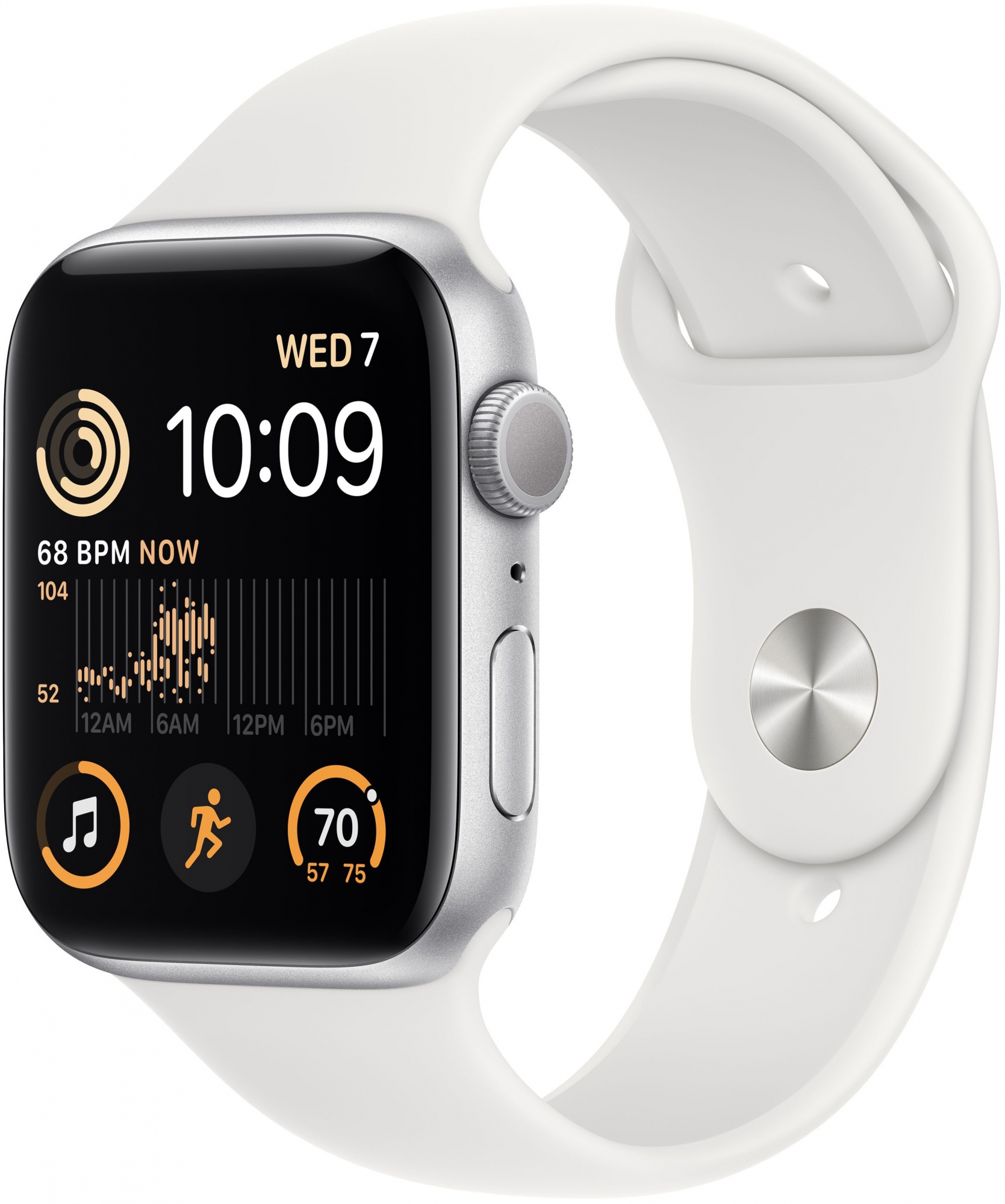 Часы Apple Watch SE 2022, 44 мм, корпус из алюминия серебристого цвета, спортивный ремешок белого цвета, размер M/L (MNTJ3) актив