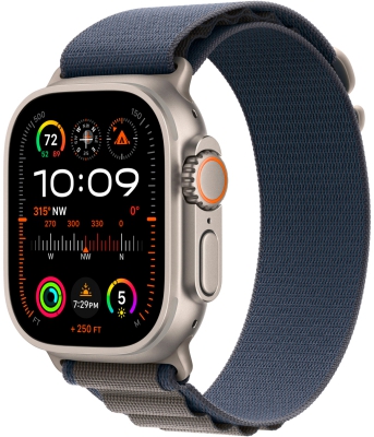 Часы Apple Watch Ultra 2 Cellular, 49 мм, корпус из титана, браслет Alpine синего цвета, размер S (MREK3)