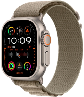 Часы Apple Watch Ultra 2 Cellular, 49 мм, корпус из титана, браслет Alpine оливкового цвета, размер M (MREY3)