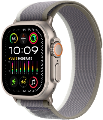 Часы Apple Watch Ultra 2 Cellular, 49 мм, корпус из титана, браслет Trail зеленого/серого цвета, размер M/L (MRF43)
