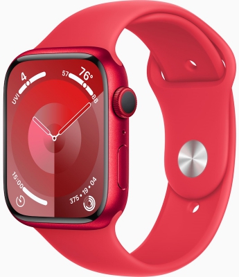 Часы Apple Watch Series 9, 45 мм, корпус из алюминия цвета (PRODUCT)RED, спортивный ремешок цвета (PRODUCT)RED, размер S/M (MRXJ3)
